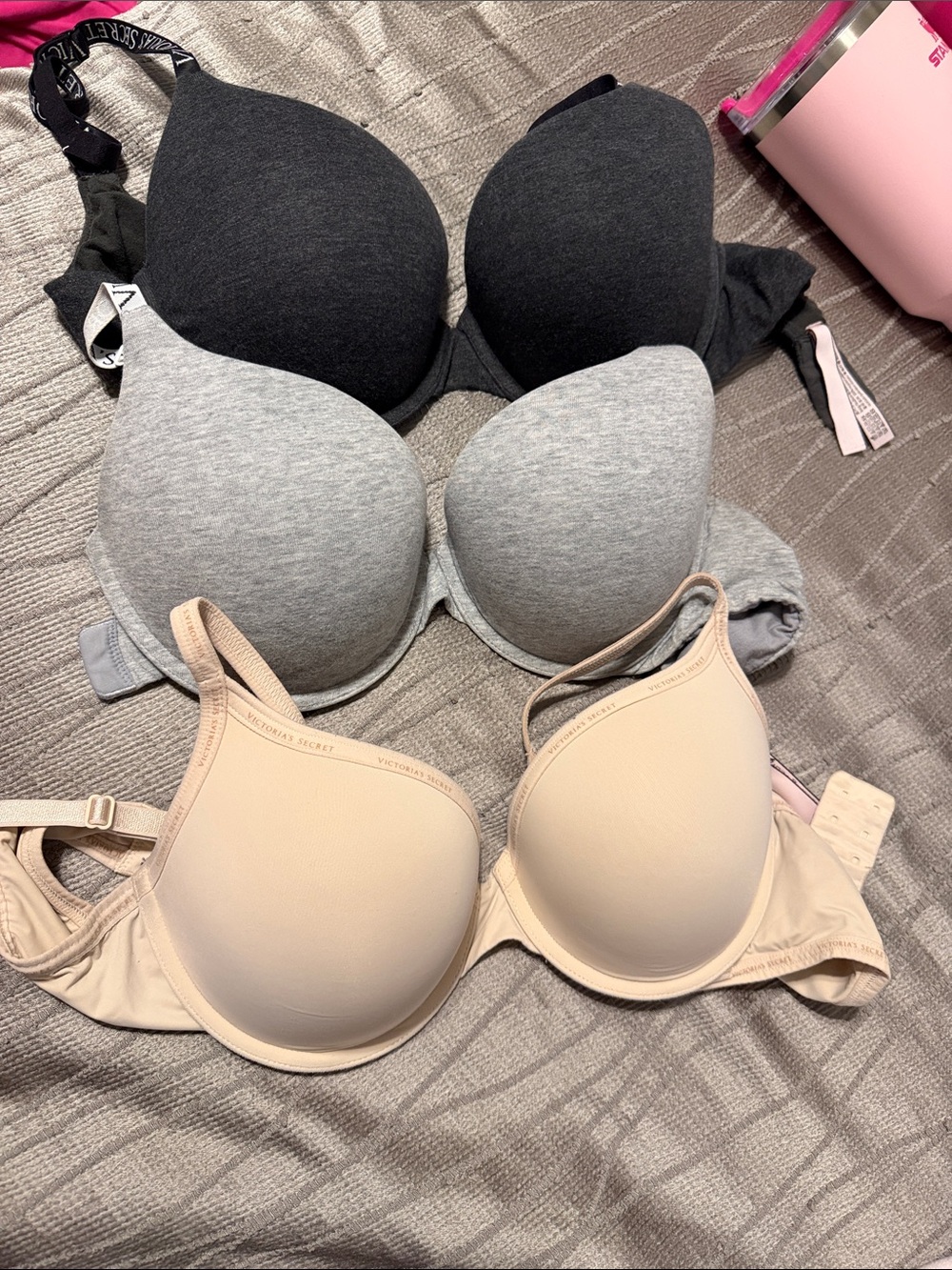 Victoria's Secret T-Shirt Bra Trio - Charcoal, Heather Gray & Beige
